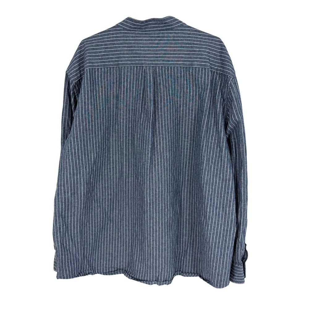 Celtic Ranchwear Mens 3XL Blue White Striped Linen Blend Grandfather Shirt - Picture 3 of 13